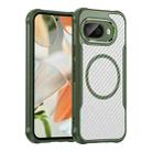 For Google Pixel 9a Carbon Fiber Texture MagSafe Translucent Phone Case(Green) - 1