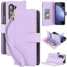 For Samsung Galaxy Z Fold6 Multi-Card Wallet RFID Leather Phone Case(Light Purple) - 1