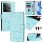 For Realme GT 6 / 6T 5G Global Smile Embossing RFID Leather Phone Case(Mint Green) - 1