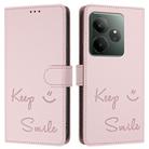 For Realme GT 6 / 6T 5G Global Smile Embossing RFID Leather Phone Case(Pink) - 3