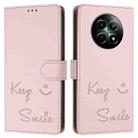 For Realme 12 5G Global Smile Embossing RFID Leather Phone Case(Pink) - 3