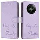 For Realme 12 5G Global Smile Embossing RFID Leather Phone Case(Light Purple) - 3