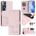 For Realme C65 4G Global Smile Embossing RFID Leather Phone Case(Pink) - 1