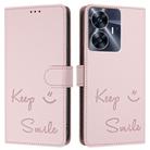 For Realme C55 4G Global Smile Embossing RFID Leather Phone Case(Pink) - 3