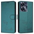 For Realme C55 4G Global Smile Embossing RFID Leather Phone Case(Peacock Green) - 3