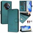 For Realme 13+ 5G Global Smile Embossing RFID Leather Phone Case(Peacock Green) - 1