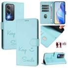 For OPPO K12x 5G Global Smile Embossing RFID Leather Phone Case(Mint Green) - 1