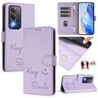 For OPPO K12x 5G Global Smile Embossing RFID Leather Phone Case(Light Purple) - 1