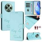 For OPPO Reno12 F 5G Global Smile Embossing RFID Leather Phone Case(Mint Green) - 1