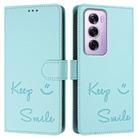 For OPPO Reno12 Pro Global Smile Embossing RFID Leather Phone Case(Mint Green) - 3