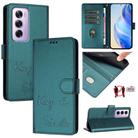 For OPPO Reno12 Pro Global Smile Embossing RFID Leather Phone Case(Peacock Green) - 1