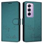 For OPPO Reno12 Pro Global Smile Embossing RFID Leather Phone Case(Peacock Green) - 3