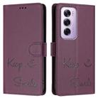 For OPPO Reno12 Pro Global Smile Embossing RFID Leather Phone Case(Violet) - 3