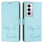 For OPPO Reno12 Global Smile Embossing RFID Leather Phone Case(Mint Green) - 3