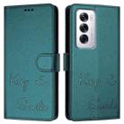 For OPPO Reno12 Global Smile Embossing RFID Leather Phone Case(Peacock Green) - 3