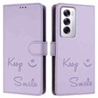 For OPPO Reno12 Global Smile Embossing RFID Leather Phone Case(Light Purple) - 3