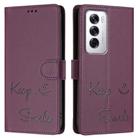 For OPPO Reno12 Global Smile Embossing RFID Leather Phone Case(Violet) - 3