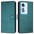 For OPPO Reno11 F 5G Global Smile Embossing RFID Leather Phone Case(Peacock Green) - 3