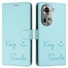 For OPPO Reno11 5G Global Smile Embossing RFID Leather Phone Case(Mint Green) - 3