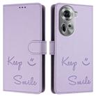 For OPPO Reno11 5G Global Smile Embossing RFID Leather Phone Case(Light Purple) - 3