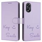 For OPPO A38 4G / A18 4G Global Smile Embossing RFID Leather Phone Case(Light Purple) - 3