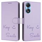 For OPPO A78 5G Global / A1X 5G Smile Embossing RFID Leather Phone Case(Light Purple) - 3