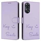 For OPPO Reno8 T 4G Global Smile Embossing RFID Leather Phone Case(Light Purple) - 3