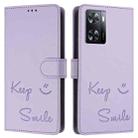 For OPPO A77 4G / A77s 4G Smile Embossing RFID Leather Phone Case(Light Purple) - 3