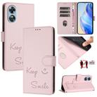 For OPPO A17 4G Global / A17K Smile Embossing RFID Leather Phone Case(Pink) - 1