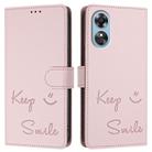 For OPPO A17 4G Global / A17K Smile Embossing RFID Leather Phone Case(Pink) - 3