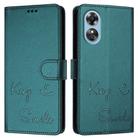 For OPPO A17 4G Global / A17K Smile Embossing RFID Leather Phone Case(Peacock Green) - 3