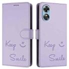 For OPPO A17 4G Global / A17K Smile Embossing RFID Leather Phone Case(Light Purple) - 3