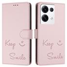 For OPPO Reno8 Pro 5G Global Smile Embossing RFID Leather Phone Case(Pink) - 3