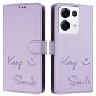 For OPPO Reno8 Pro 5G Global Smile Embossing RFID Leather Phone Case(Light Purple) - 3