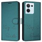 For OPPO Reno8 5G Global Smile Embossing RFID Leather Phone Case(Peacock Green) - 3