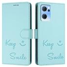 For OPPO Reno7 5G Global Smile Embossing RFID Leather Phone Case(Mint Green) - 3