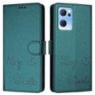 For OPPO Find X5 Lite Smile Embossing RFID Leather Phone Case(Peacock Green) - 3