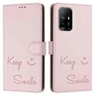 For OPPO A95 4G Global / Reno6 Lite Smile Embossing RFID Leather Phone Case(Pink) - 3