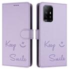 For OPPO A95 4G Global / Reno6 Lite Smile Embossing RFID Leather Phone Case(Light Purple) - 3