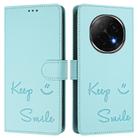 For OPPO A5 Pro China Smile Embossing RFID Leather Phone Case(Mint Green) - 2