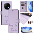 For OPPO A5 Pro China Smile Embossing RFID Leather Phone Case(Light Purple) - 1