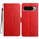 For Google Pixel 9 / 9 Pro Flower Embossed Leather Phone Case(Red) - 1