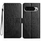 For Google Pixel 9 / 9 Pro Flower Embossed Leather Phone Case(Black) - 1