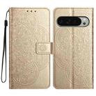 For Google Pixel 9 Pro XL Flower Embossed Leather Phone Case(Gold) - 1