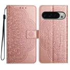 For Google Pixel 9 Pro XL Flower Embossed Leather Phone Case(Rose Gold) - 1