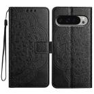 For Google Pixel 9 Pro XL Flower Embossed Leather Phone Case(Black) - 1