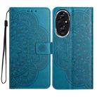 For Honor 200 Flower Embossed Leather Phone Case(Blue) - 1