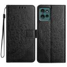 For Motorola Edge 50 5G Flower Embossed Leather Phone Case(Black) - 1