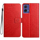 For Motorola Moto G85 Flower Embossed Leather Phone Case(Red) - 1