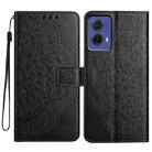 For Motorola Moto G85 Flower Embossed Leather Phone Case(Black) - 1